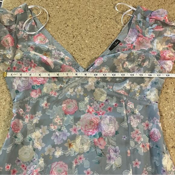 NWOT Lulus Elegant Personality Slate Blue Floral Burnout Midi Dress - Picture 8 of 10